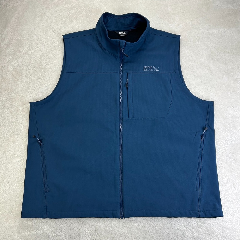Eddie Bauer Windbreaker Vest Mens 2XL Navy Blue Full Zip Softshell Fleece Hiking